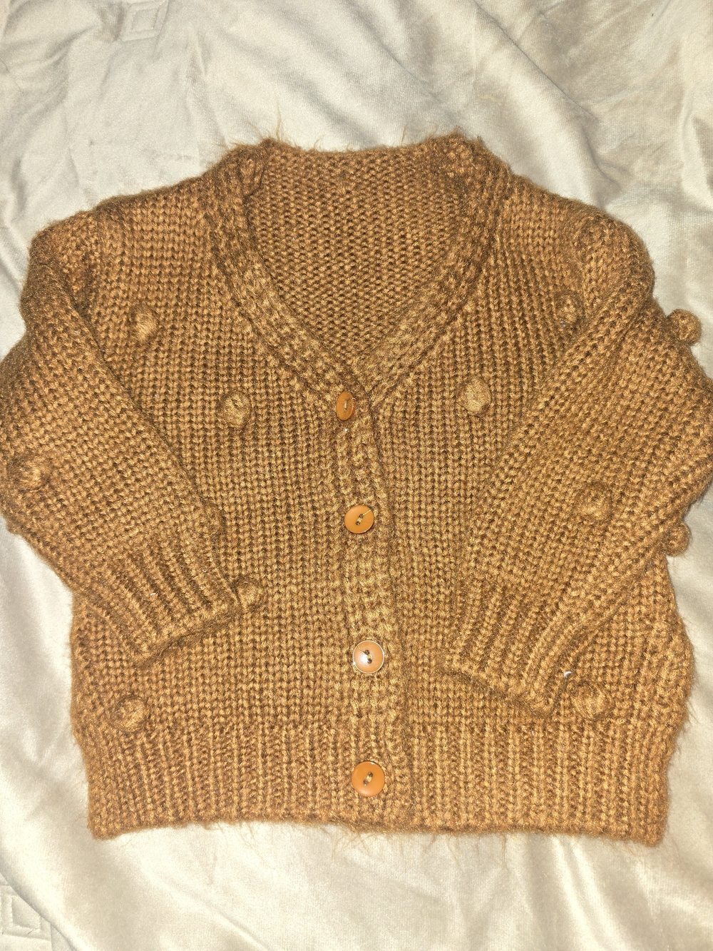 Chunky Pom-Pom Cardigan Sweater in Mustard